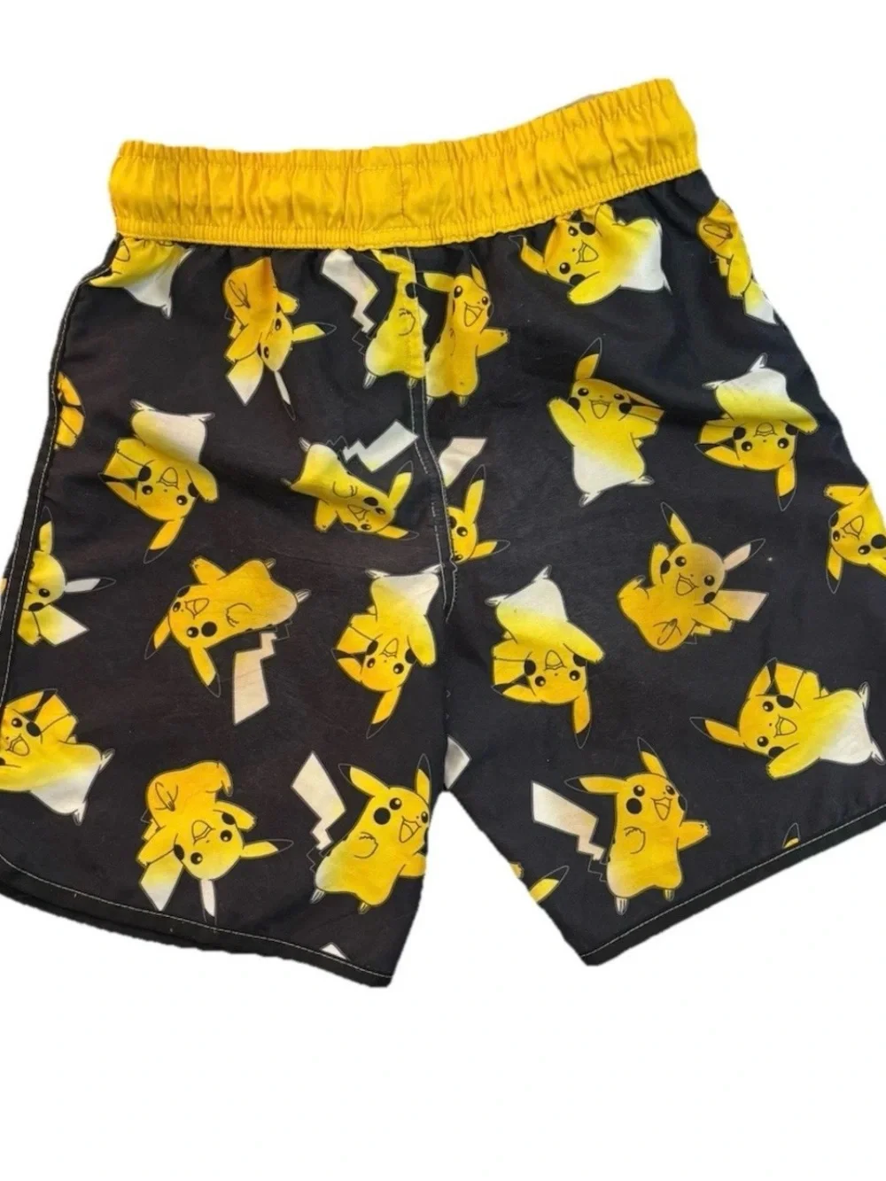 Pokémon Pikachu Boys Swim Set Size M Shirt & Swim Trunks Black Yellow Cartoon